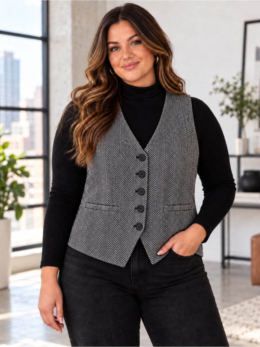 Torrid Studio Luxe Herringbone Ponte Vest Black Gray 2X NWT